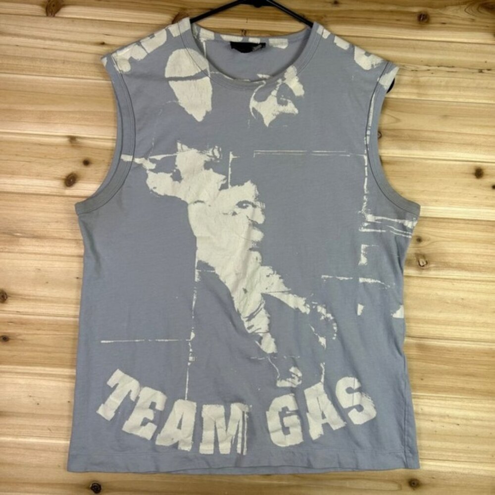Team Gas Tank Top Mens Large Gray and White Sleeveless Shirt